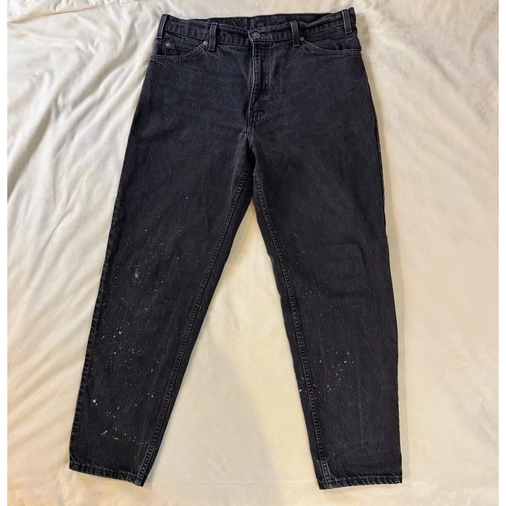 Levi's 550 Jeans Orange Tab 34x30 Black Relaxed Fit Tapered USA Paint Splatter